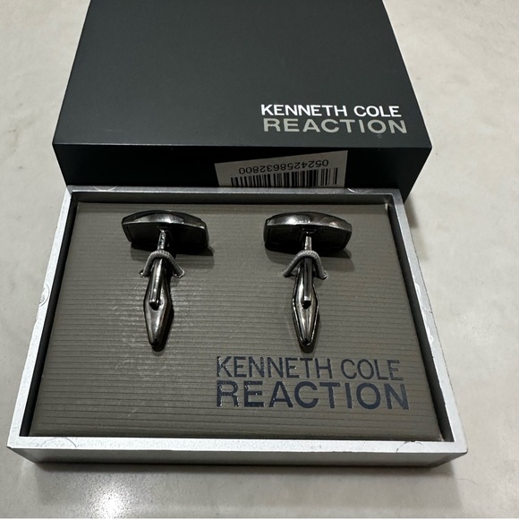 Kenneth Cole Cufflinks Brushed Polished Steel Silver Tone Rectangle Mens New - Picture 5 of 12